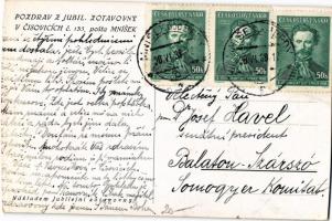 1938 Cisovice, pozdrav z Jubil. Zotavovny, JUDr. Sklenár, Dr. Cihák, Jos. Smíd / anniversary postcar...