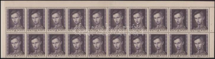 1972 Petőfi 2Ft 20-as ívszéli tömb hajtva, benne festék folt a 12. bélyegen