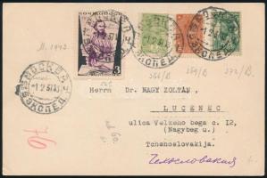 1937 Levelezőlap 4 bélyeggel Csehszlovákiába / Postcard with 4 stamps to Czechoslovakia