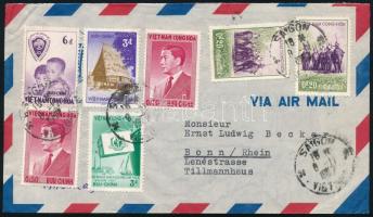 ~1974 Légi levél 7 db bélyeggel Németországba / Airmail cover to Germany