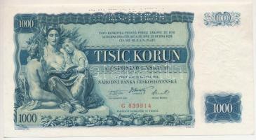 Csehszlovákia 1934. 1000K "SPECIMEN (MINTA)" perforációval, "G 839914" T:AU
Cze...