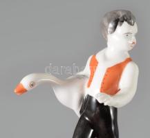 Hollóházi Ludas Matyi, kézzel festett, jelzett, hibátlan, m: 13 cm