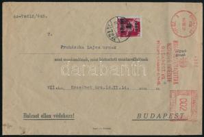 1945 (3. díjszabás) Budapest helyi levél vegyes bérmentesítéssel: 4P bélyeg és 2P gépi, "MAGÁNA...