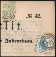 1861 Hírlapilleték bélyeg Mainzból érkezett újságon / Newspaper duty stamp on Der Israelit newspaper...