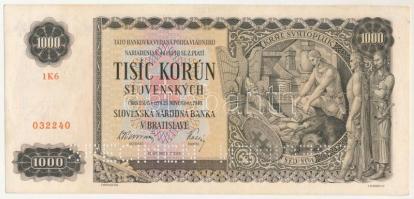 Szlovákia 1940. 1000K "1K6 032240", "SPECIMEN (MINTA)" perforációval T:XF
Slova...