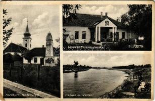 1937 Tiszabura, Református templom, Hősök szobra, barczai Barczay kastély, Tiszaparti részlet (EM)