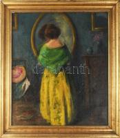 Börtsök Samu (1881-1931): Tükör előtt, 1912. Olaj, vászon. Jelezve balra lent. Restaurált. 70x60 cm....