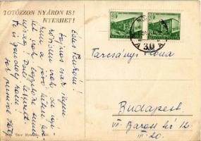 1954 TOTÓszelvény - toll a kézben: nyereség az üdülésben! Totó tippszelvény reklám / Hungarian lotte...