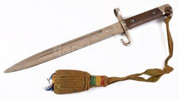 Mannlicher M1895 altiszti bajonett, látható jelzés nélkül, krómozott pengével és hüvellyel, bőr papu...