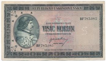 Csehszlovákia 1945. 1000K perforált S betűvel "BF 783,985" T:F
Czechoslovakia 1945. 1000 ...