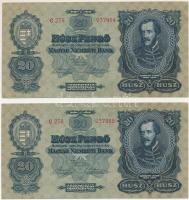 1930. 20P (2x) sorszámkövetők "C 278 037964 - C 278 037965" T:AU-XF
Hungary 1930. 20 Peng...