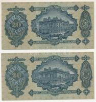 1930. 20P (2x) sorszámkövetők "C 278 037964 - C 278 037965" T:AU-XF
Hungary 1930. 20 Peng...