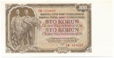 Csehszlovákia 1953. 100K "CH 419689" T:UNC
Czechoslovakia 1953. 100 Korun "CH 419689...