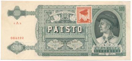 Szlovákia 1941. 500K "4 A h 084222", "SPECIMEN (MINTA)" perforációval és csehszl...