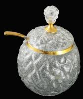 Art deco kraklé bólés edény és kanál, sérült. Tetején belül törés m: 36 cm