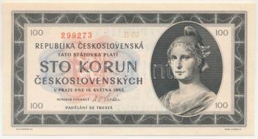 Csehszlovákia 1945. 100K három perforált lyuk, "B 07 299273" T:UNC
Czechoslovakia 1945. 1...