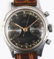 cca 1940-1945 Magyar királyi Légierő pilótaóra. Angelus kronográfos karóra, másodpercmutatós, fekete...