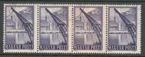 1950 Repülő (V.) 30f 4-es csík, benne 2 érték ragasztott papíron / Mi 1121 stip of 4 (geklebtes Papi...