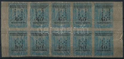 Budapest Székesfőváros törvényhatósága 40K 10-es tömb (ráncok / creases)