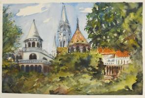 Magistrák Károly (-): Budapest, Halászbástya. Akvarell, papír, jelzés nélkül. 35×50 cm