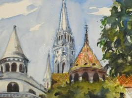 Magistrák Károly (-): Budapest, Halászbástya. Akvarell, papír, jelzés nélkül. 35×50 cm
