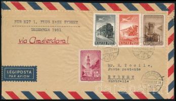 1951 Légi levél Budapest-Amszterdam-Sydney útvonalon, 1947-es + 1950-es Repülő vegyes bérmentesítéssel / Airmail cover on the Budapest-Amsterdam-Sydney route with mixed franking
