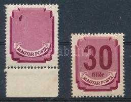 1946 Forint-fillér portó (I.) ívszéli 30f az értékszám nagy része hiányzik. Az értékszám benyomata k...