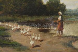 Neogrády László jelzéssel: Libapásztorlány. Olaj, karton. 20x31,5 cm