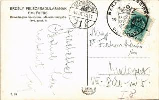 1940 Máramarossziget, Sighetu Marmatiei; bevonulás, katonák, magyar zászlók, "Hitler" feli...