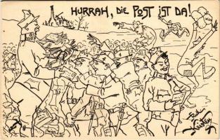 Hurrah, die Post ist da! / WWI Austro-Hungarian K.u.K. military art postcard, humour, support fund. ...