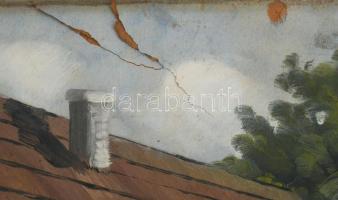 Kéthelyi S jelzéssel: Virágos udvar. Olaj, karton. Sérült. 35x50 cm