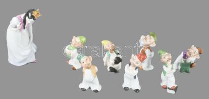 Herendi Hófehérke és a hét törpe. 8 darabos figura sorozat, teljes, jelzett, hibátlan, m: 5-14,5 cm ...