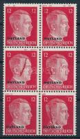 Ostland 1941 Mi 8 6-os tömb festékfoltok (elvált fogak) / block of 6 with paint stripes (aparted per...
