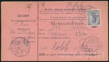 1915 Állami távbeszélőjegy 2K bérmentesítéssel "TEMESVÁR" / Telephone ticket