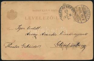 1896 Millenniumi díjjegyes levelezőlap (Szt. Asztrik) "BUDAPEST" - "GLEICHENBERG&quot...