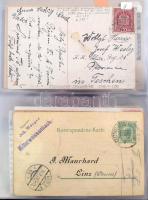 Kb. 100 db főleg osztrák és magyar küldemény, közte levelezőlapok, díjjegyesek, képeslapok gyűrűs le...