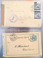 Kb. 100 db főleg osztrák és magyar küldemény, közte levelezőlapok, díjjegyesek, képeslapok gyűrűs le...