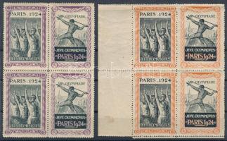 1924 Párizsi olimpia 2 klf levélzáró négyestömb