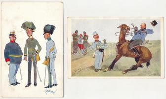 4 db RÉGI humoros osztrák-magyar katonai művészlap / 4 pre-1945 WWI Austro-Hungarian K.u.k. humourou...