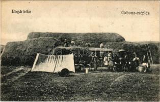 Bogártelke, Bagara (Kolozs, Cluj); gabonacséplés gőzgéppel, erdélyi folklór. Hangya szövetkezet kiad...