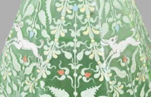 cca 1900 Moser Salviati "Canine and Foliate" mintás italos üveg 6 pohárral. Zománcfestett
...