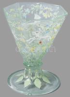cca 1900 Moser Salviati "Canine and Foliate" mintás italos üveg 6 pohárral. Zománcfestett
...
