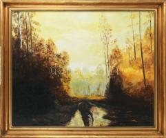 Juharos jelzéssel (Juharos László?): Táj. Olaj, farost. Dekoratív, kissé sérült fakeretben, 64,5×80 ...