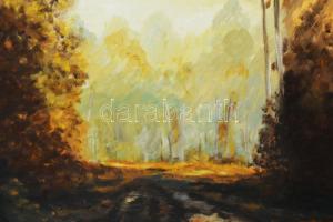 Juharos jelzéssel (Juharos László?): Táj. Olaj, farost. Dekoratív, kissé sérült fakeretben, 64,5×80 ...