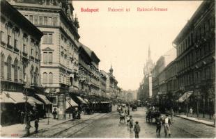 Budapest VII. Rákóczi út, villamos, Hotel Metropol szálloda, üzletek, háttérben a Keleti pályaudvar,...