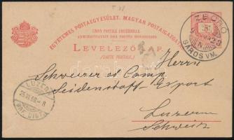 1898 5kr díjjegyes levelezőlap / PS-card "ZBORÓ / SÁROS VM." - Luzern