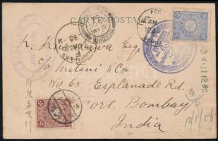 1906 Képeslap 2 bélyeggel Indiába / Postcard to India