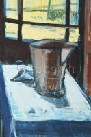 V. Bazsonyi Arany (1928-2011): Tejeskannás csendélet, 1963. Tempera, farost, jelzett. Hátoldalán aut...