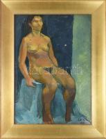 Láta László (1938-): Női akt. Olaj, karton, jelzett. Dekoratív fakeretben, 72x51 cm