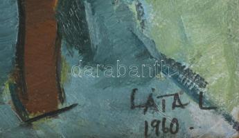 Láta László (1938-): Női akt. Olaj, karton, jelzett. Dekoratív fakeretben, 72x51 cm